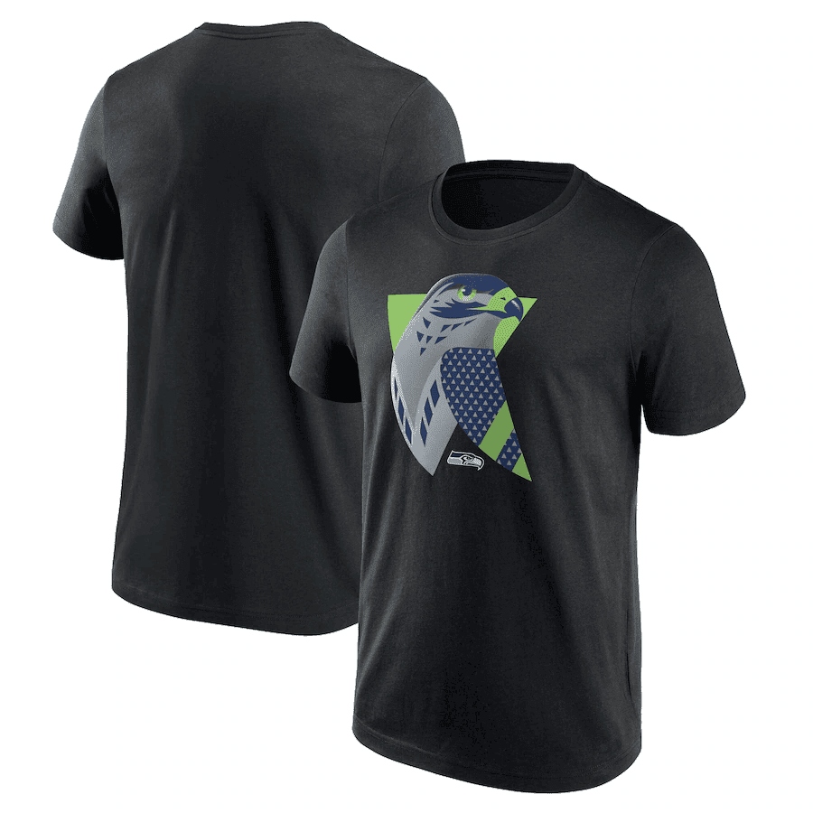 Seattle Seahawks Black Core Stylized Seahawk Geometric T-Shirt