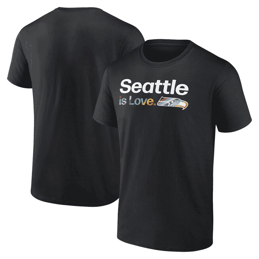Seattle Seahawks Black T-Shirt with Multi-Colored Pride Logo