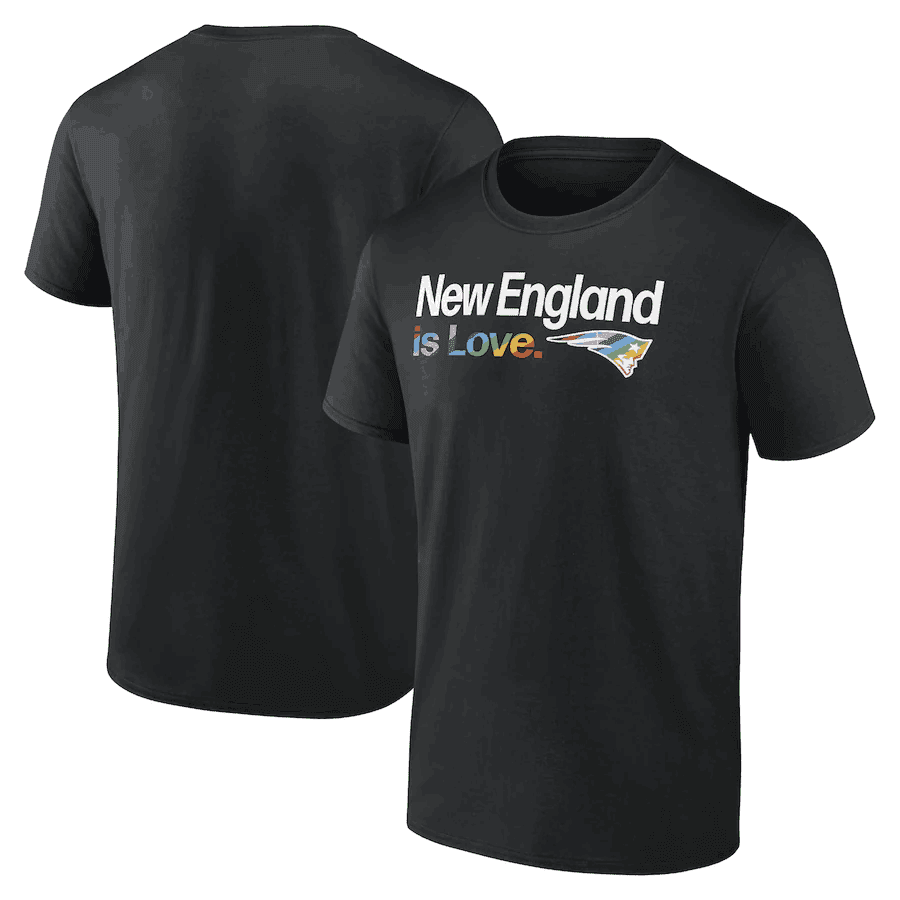 New England Patriots Black T-Shirt with Multi-Colored Pride Logo