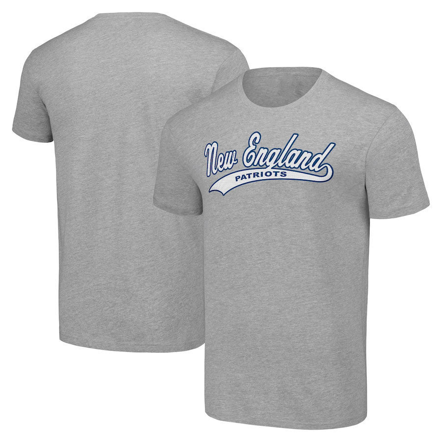 New England Patriots Short Sleeve T-shirt – Script Logo Print – Heather Grey