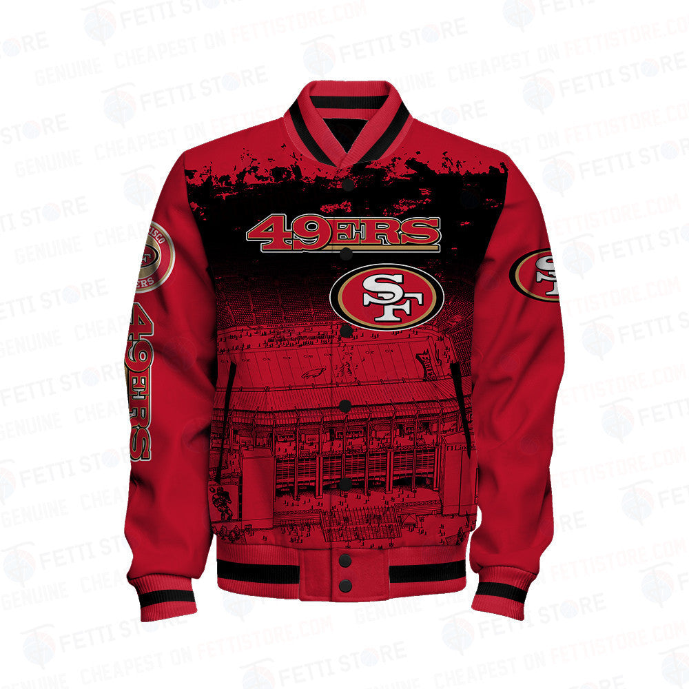 San Francisco 49ers Skull Helmet Halloween Pattern Varsity Jacket - All-Over-Printed Jacket