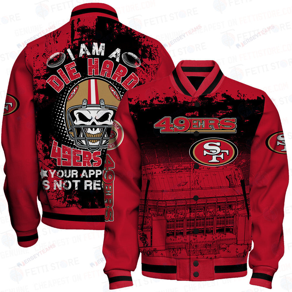 San Francisco 49ers Skull Helmet Halloween Pattern Varsity Jacket - All-Over-Printed Jacket