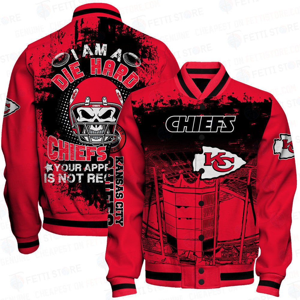 Kansas City Chiefs Skull Helmet Halloween Pattern Varsity Jacket - All-Over-Printed Jacket