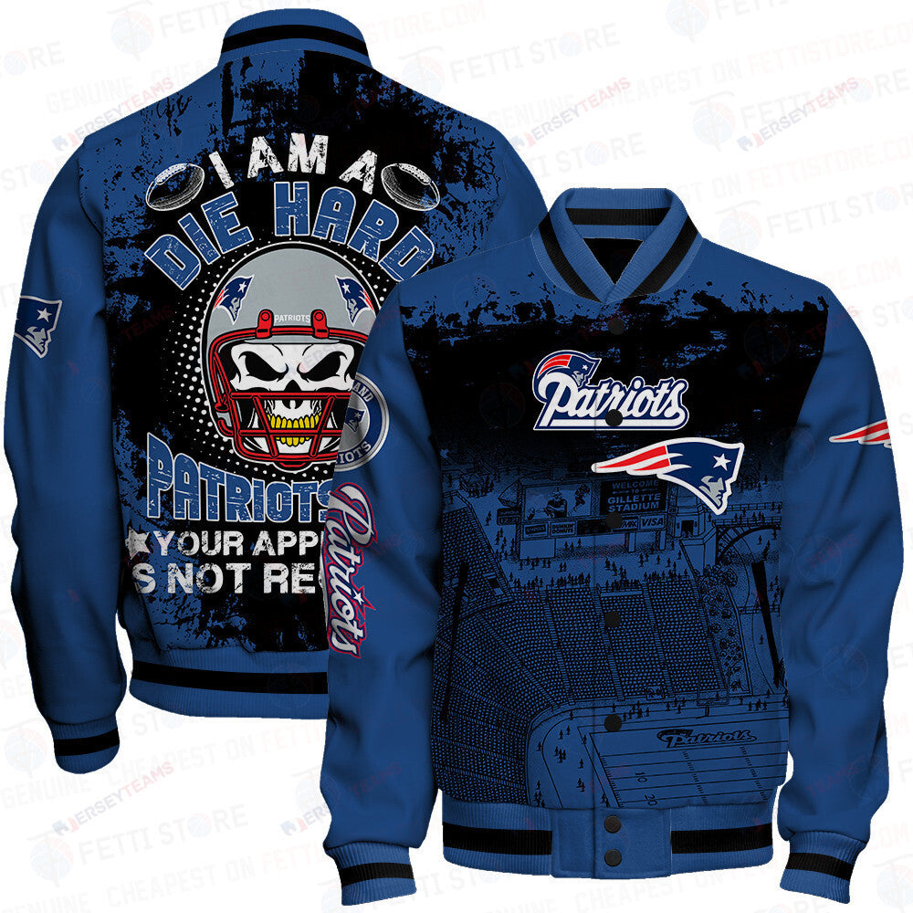 New England Patriots Skull Helmet Halloween Pattern Varsity Jacket - All-Over-Printed Jacket