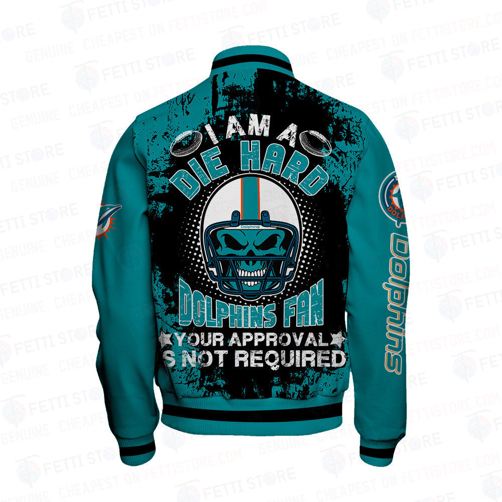 Miami Dolphins Skull Helmet Halloween Pattern Varsity Jacket - All-Over-Printed Jacket