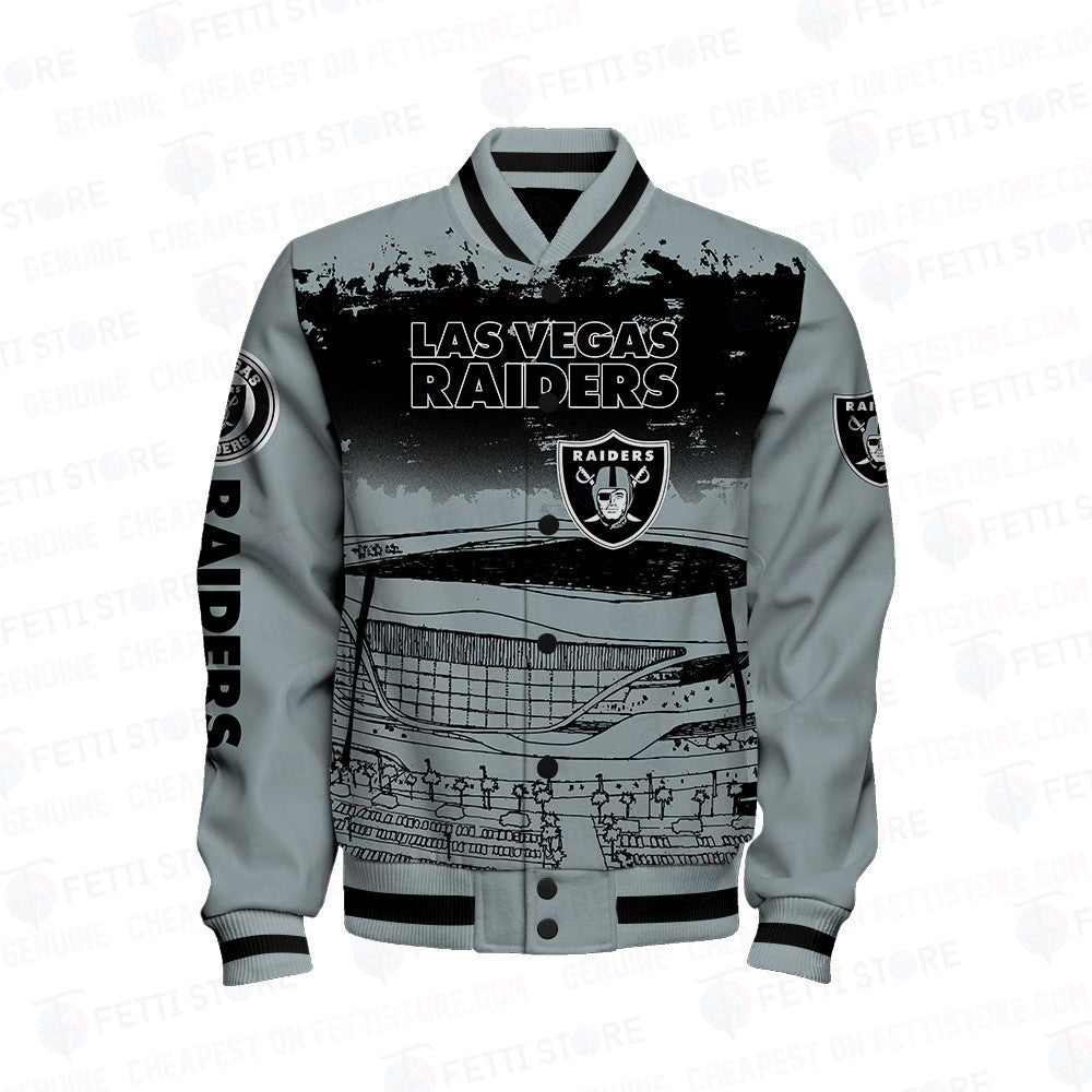 Las Vegas Raiders Skull Helmet Halloween Pattern Varsity Jacket - All-Over-Printed Jacket