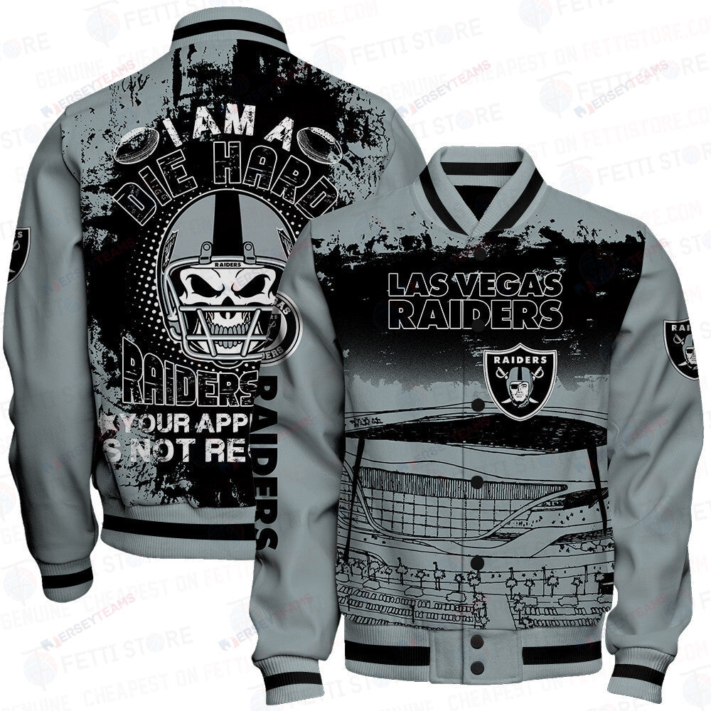 Las Vegas Raiders Skull Helmet Halloween Pattern Varsity Jacket - All-Over-Printed Jacket