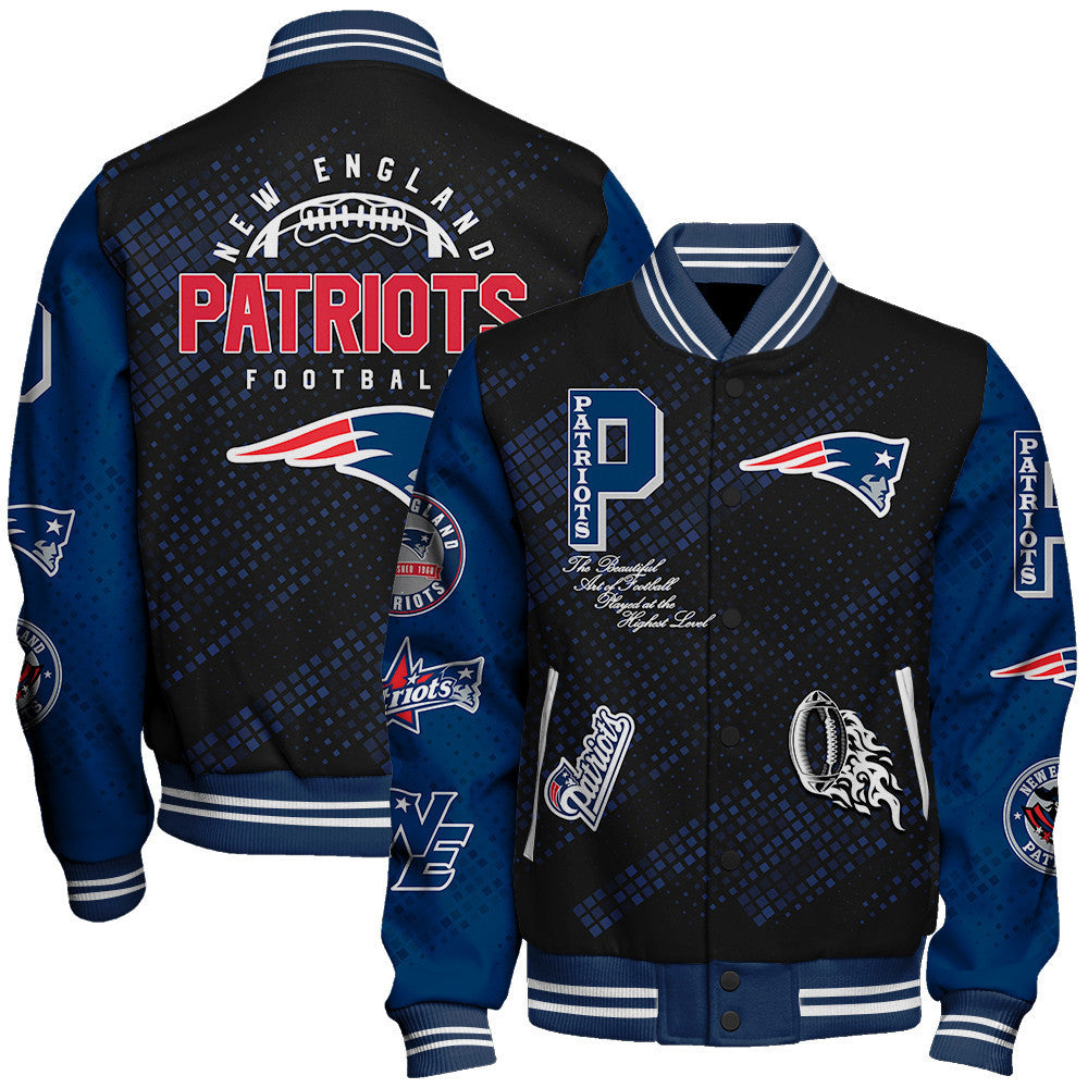 New England Patriots National Football League Pattern Varsity Jacket SH1 V3 - All-Over-Printed Jacket