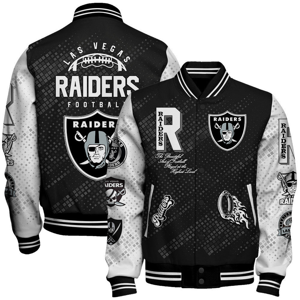 Las Vegas Raiders National Football League Pattern Varsity Jacket SH1 V3 - All-Over-Printed Jacket