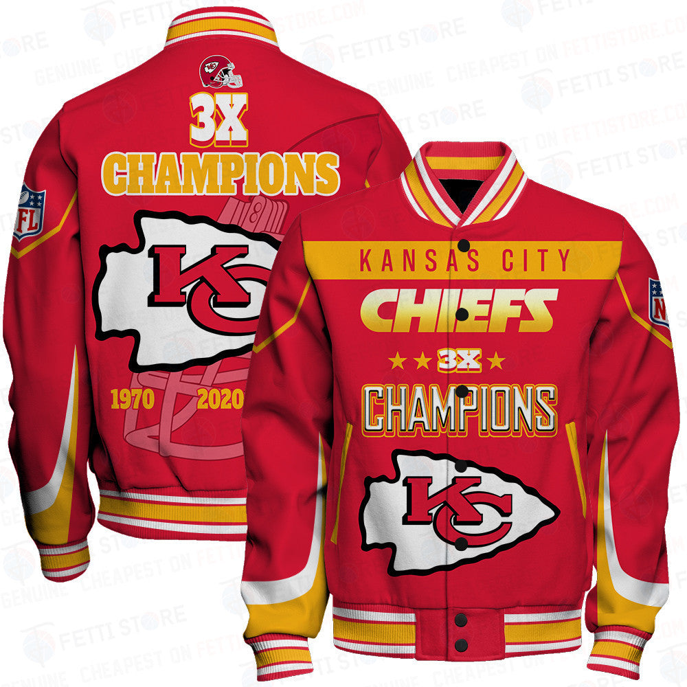 Kansas City Chiefs 3X Super Bowl Champions Varsity Jacket - All-Over-Printed Jacket