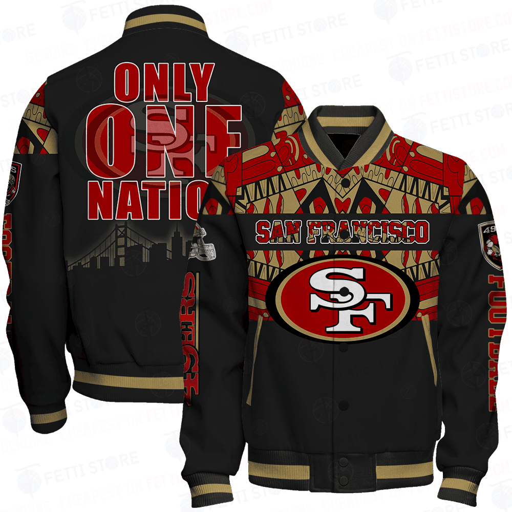 San Francisco 49ers Only One Nation Print Varsity Jacket - All-Over-Printed Jacket