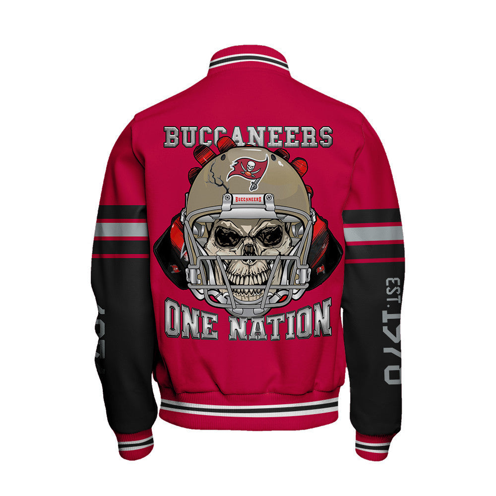 Tampa Bay Buccaneers Skull And Gloves Pattern Varsity Jacket - All-Over-Printed Jacket