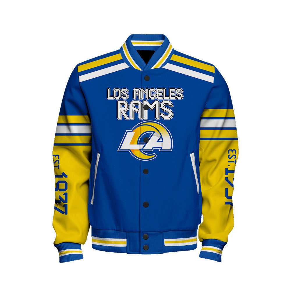 Los Angeles Rams Skull And Gloves Pattern Varsity Jacket - All-Over-Printed Jacket