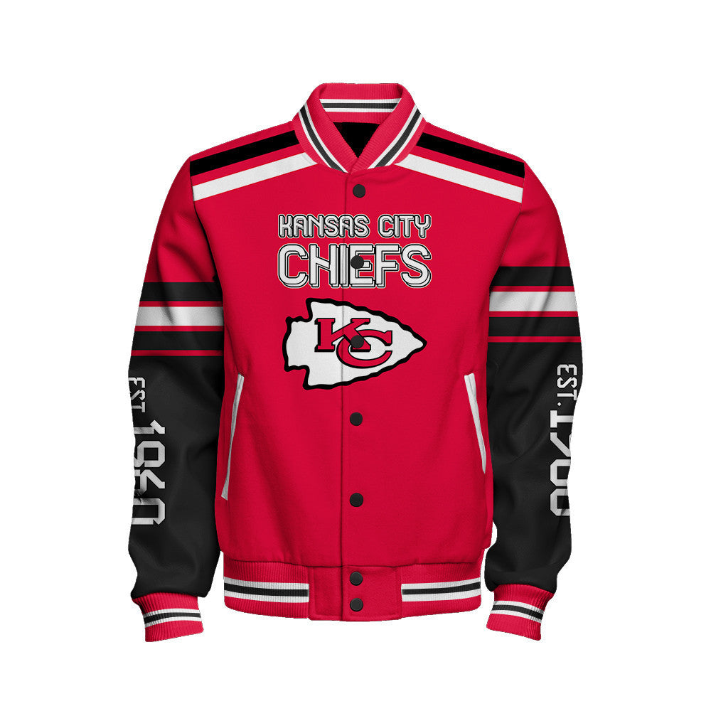 Kansas City Chiefs Skull And Gloves Pattern Varsity Jacket - All-Over-Printed Jacket