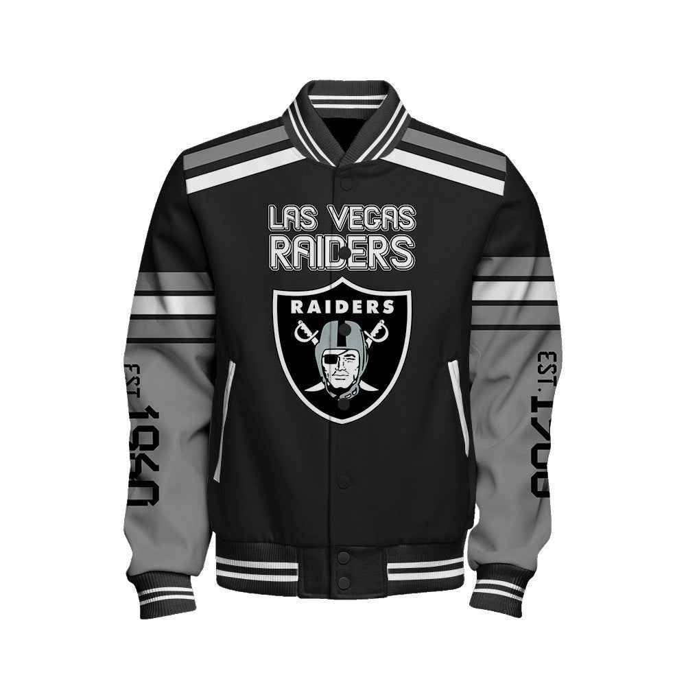 Las Vegas Raiders Skull And Gloves Pattern Varsity Jacket - All-Over-Printed Jacket