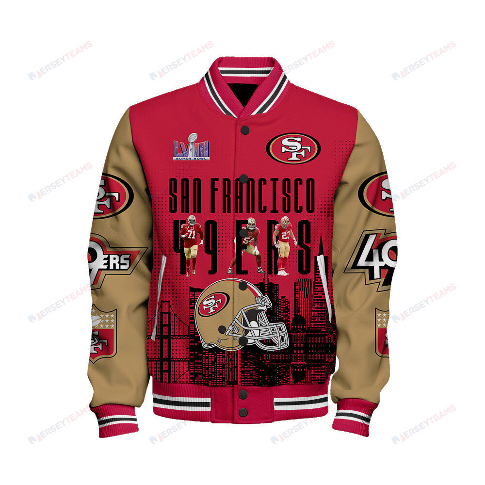 San Francisco 49ers Team Logo Player Design Varsity Jacket - All-Over-Printed Jacket