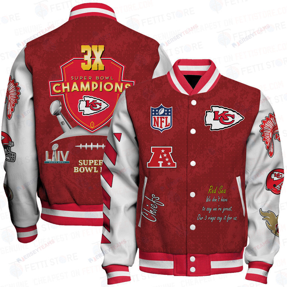 Kansas City Chiefs 3X Champions Print Varsity Jacket SFAT V9 - All-Over-Printed Jacket