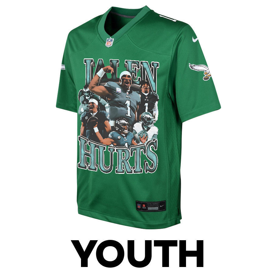 Jalen Hurts 1 Philadelphia Eagles Leadership Game YOUTH Jersey - Green