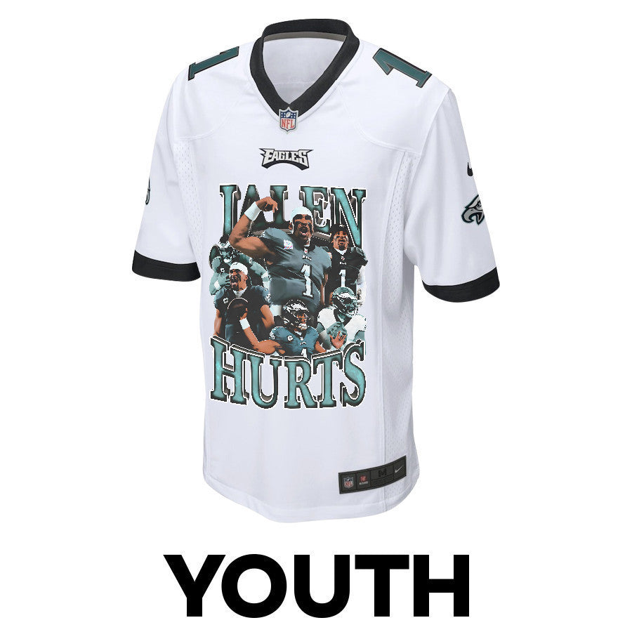 Jalen Hurts 1 Philadelphia Eagles Leadership Game YOUTH Jersey - White