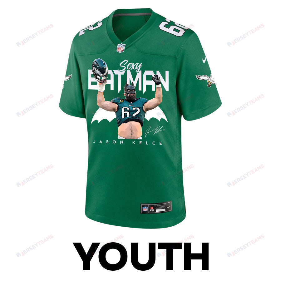 Jason Kelce 62 Philadelphia Eagles Sexy Batman Game YOUTH Jersey - Green