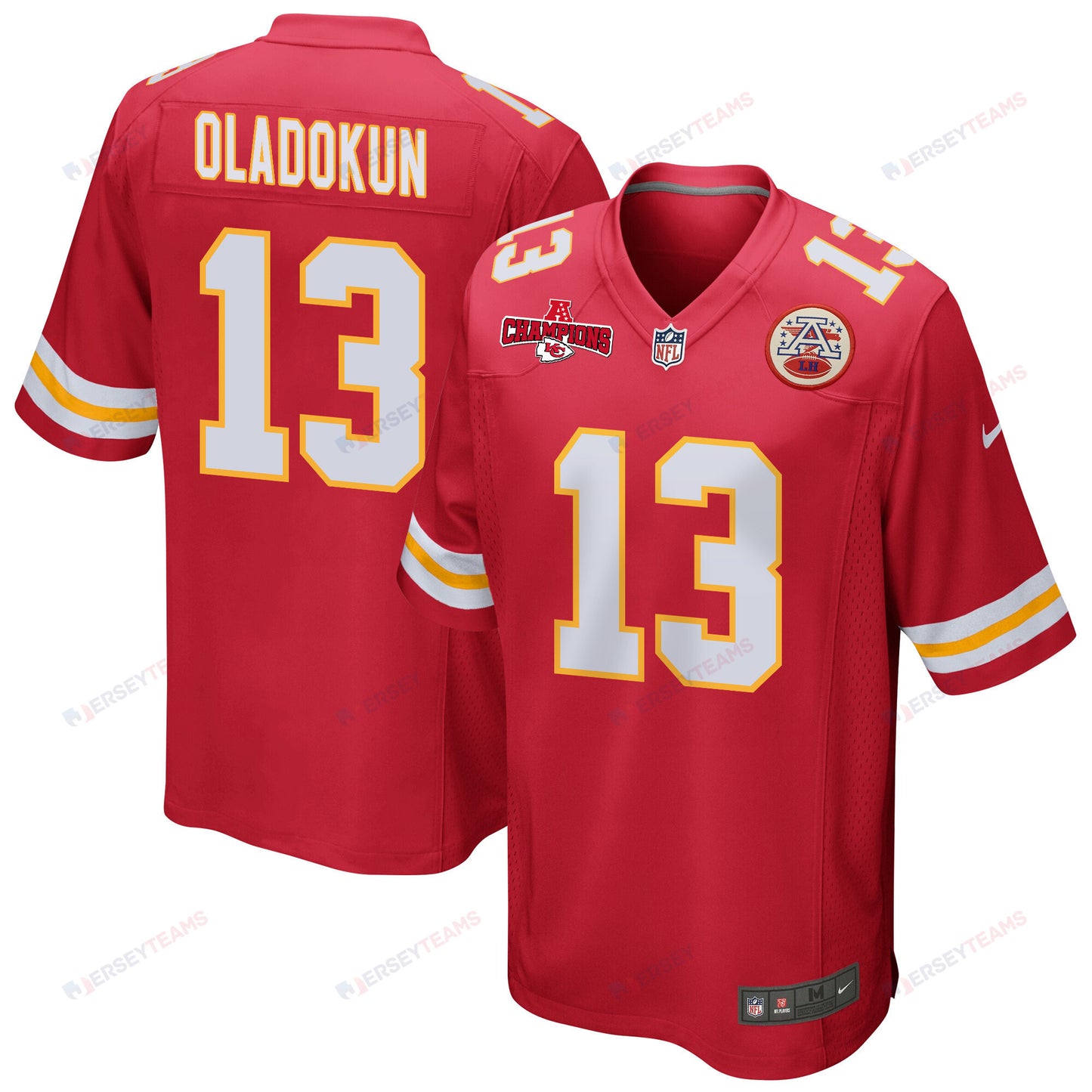Chris Oladokun 13 Kansas City Chiefs AFC Champions Patch Game Men Jersey - Red