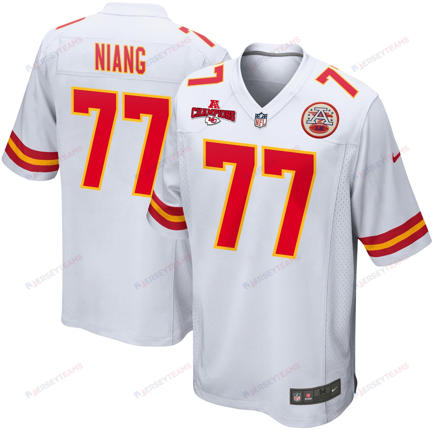 Lucas Niang 77 Kansas City Chiefs AFC Champions Patch Game Men Jersey - White