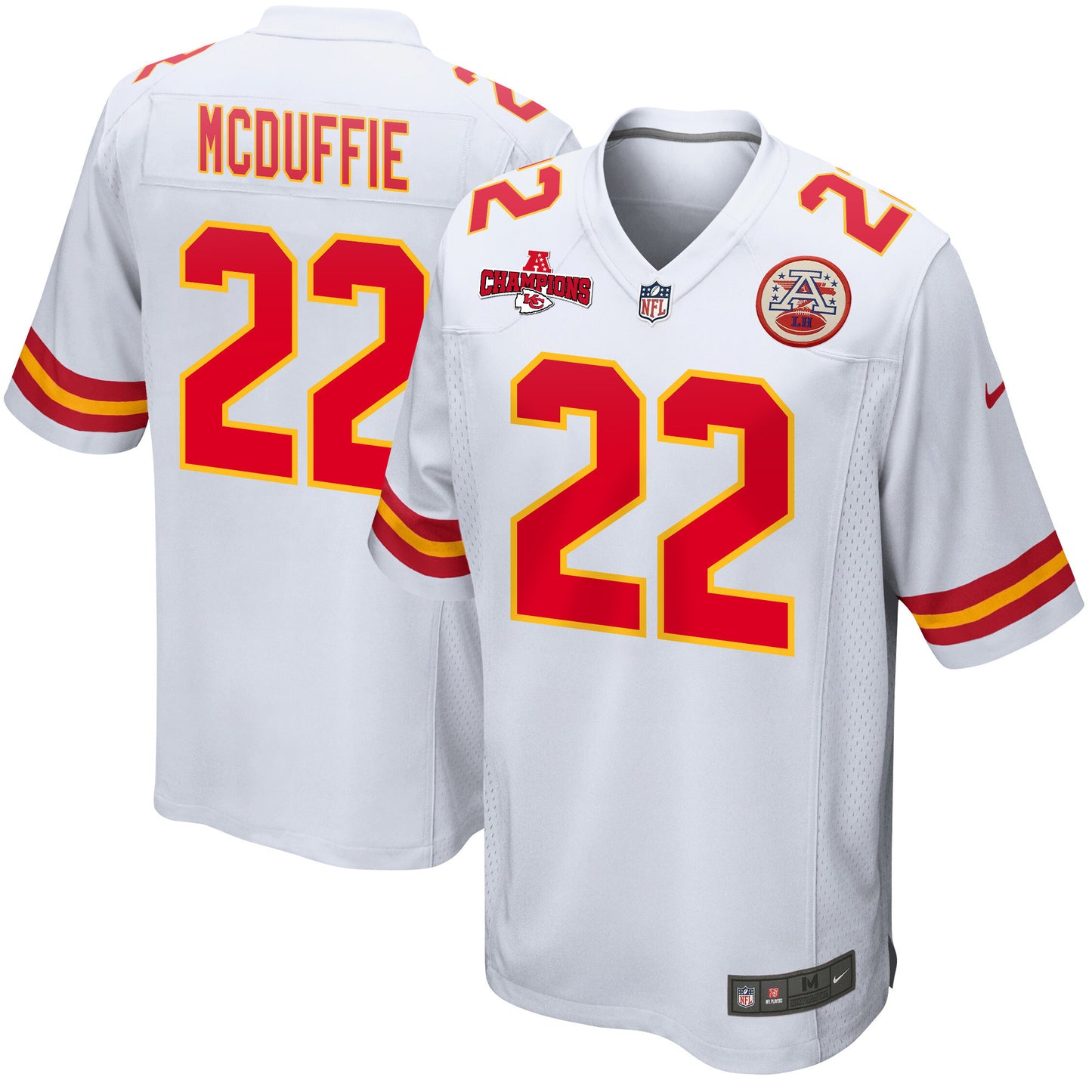 Trent McDuffie 22 Kansas City Chiefs AFC Champions Patch Game Men Jersey - White