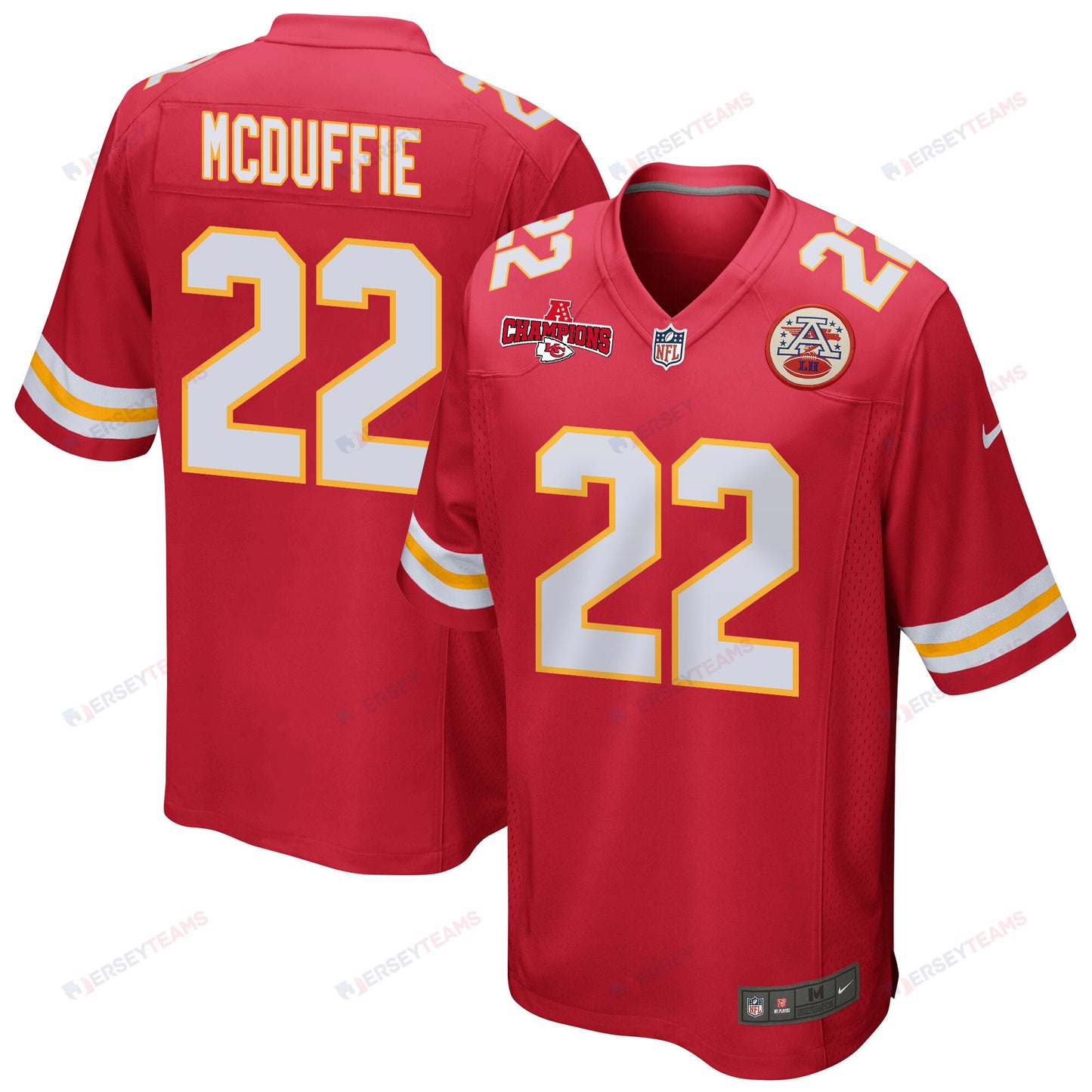 Trent McDuffie 22 Kansas City Chiefs AFC Champions Patch Game Men Jersey - Red
