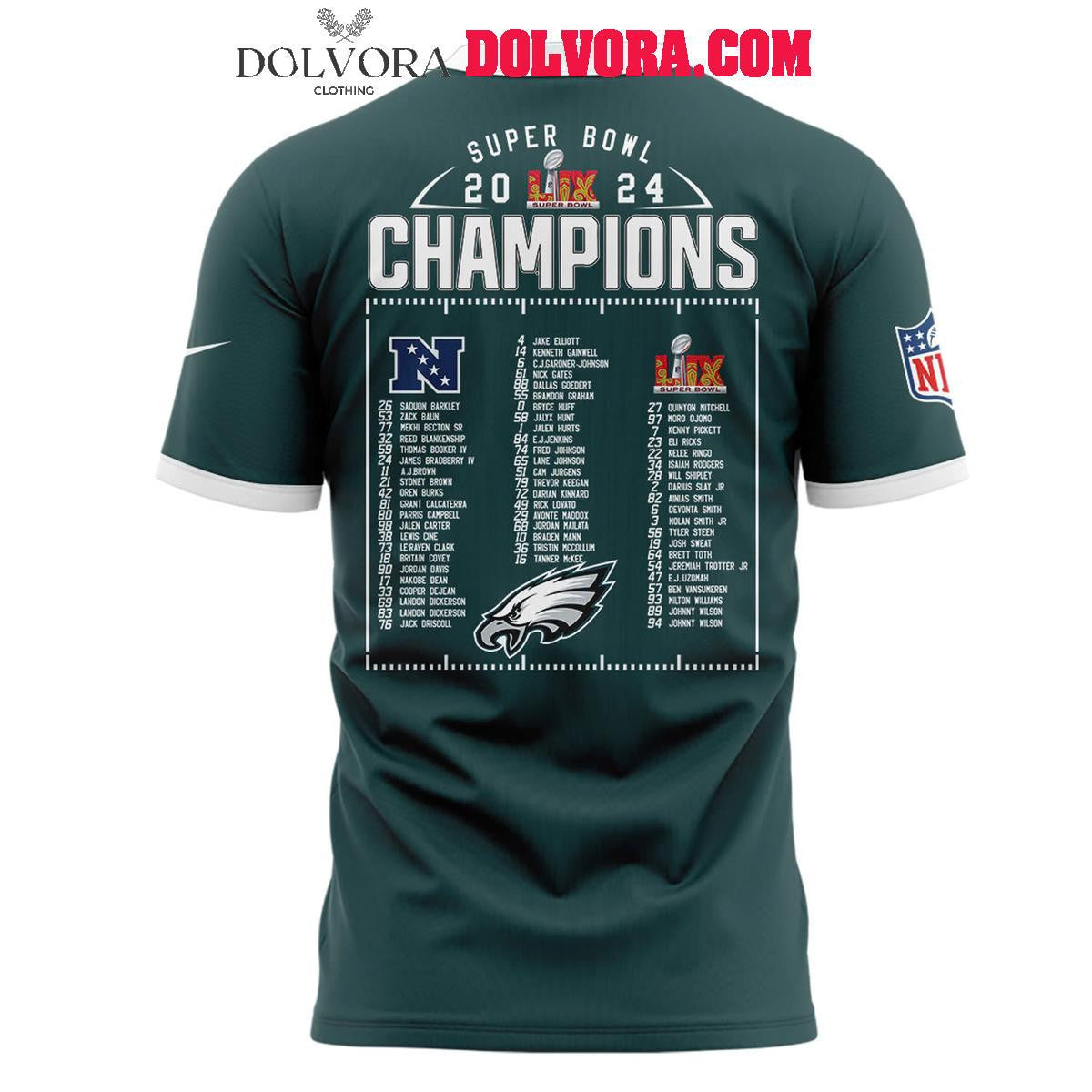 Philadelphia Eagles 2025 Super Bowl LIX Champions Player List All Over Printed T-Shirt - Midnight Green