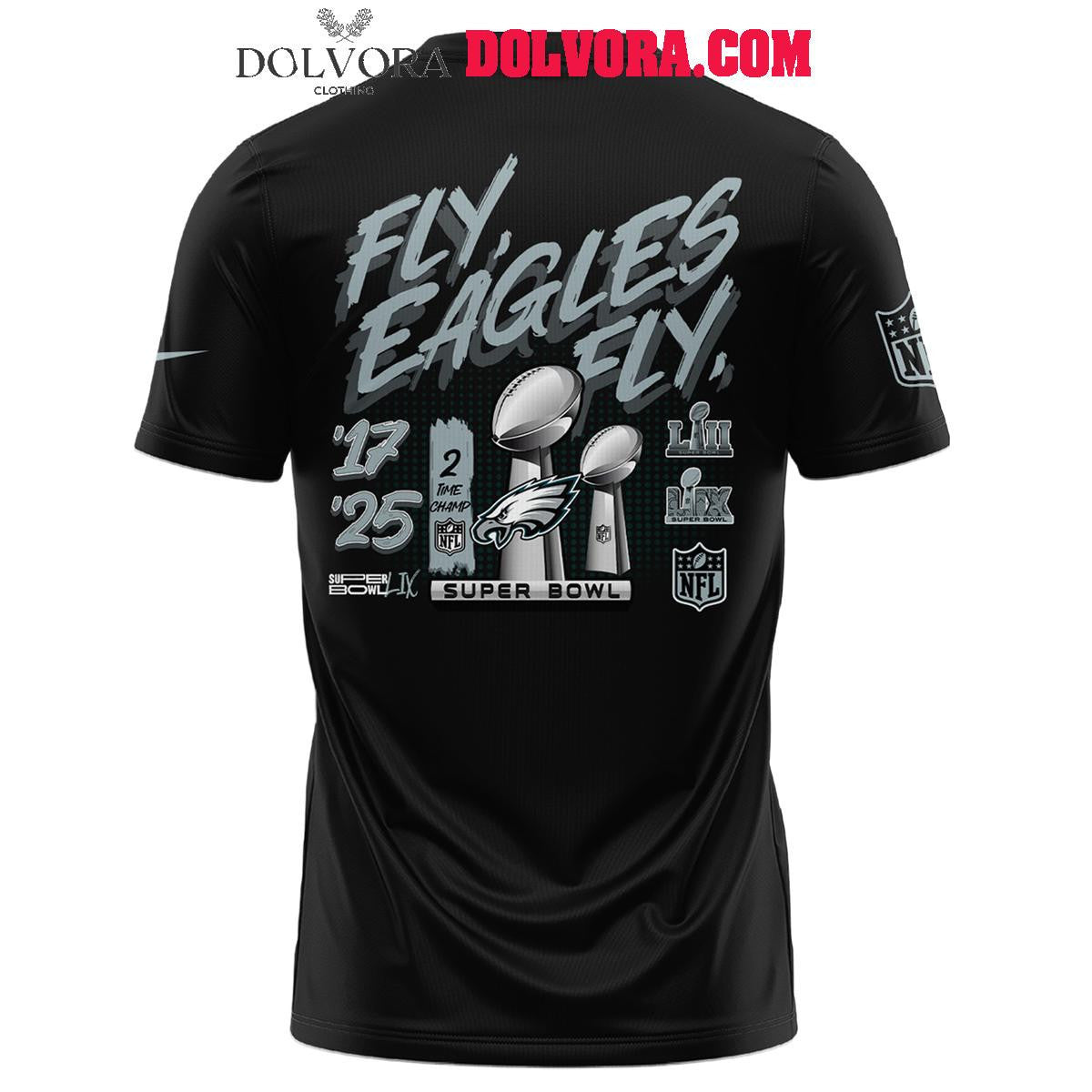 Philadelphia Eagles Super Bowl LIX 2017 2025 Champions 2 Times All Over Printed T-Shirt - Black