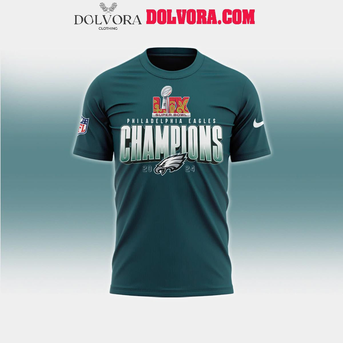 Philadelphia Eagles 2025 Second Time Super Bowl LIX Champions All Over Printed T-Shirt - Midnight Green