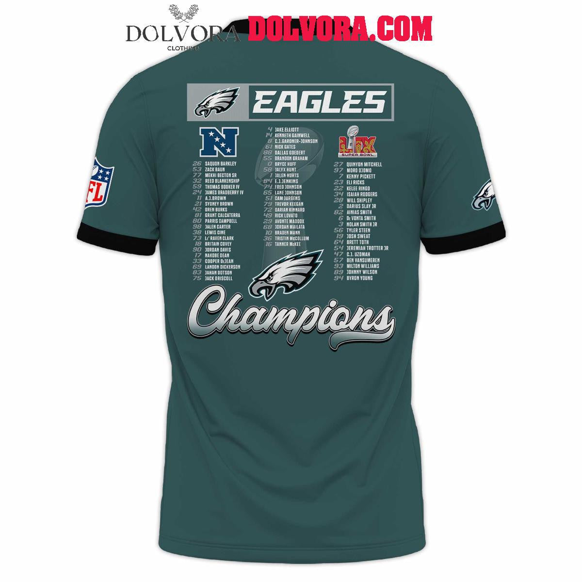 Philadelphia Eagles 2025 Super Bowl Champions LIX Let's Celebrate All Over Printed T-Shirt - Midnight Green