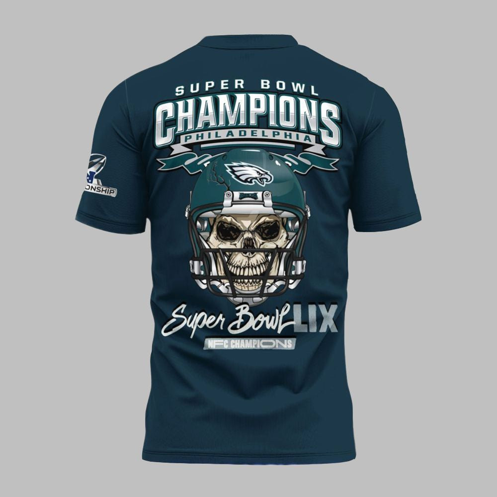 Philadelphia Eagles Super Bowl LIX NFC Champions All Over Printed T-Shirt - Midnight Green