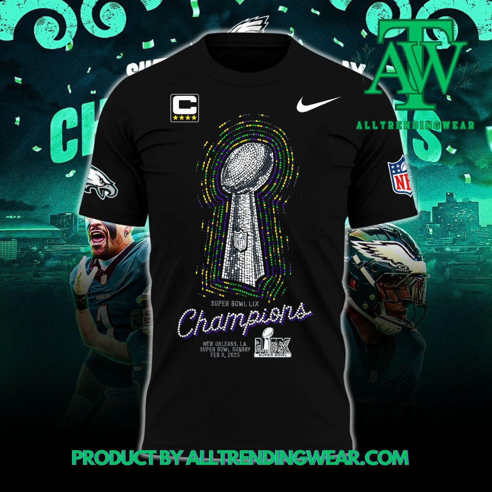 Philadelphia Eagles Super Bowl 2025 Champions Limited All Over Printed T-Shirt - Black