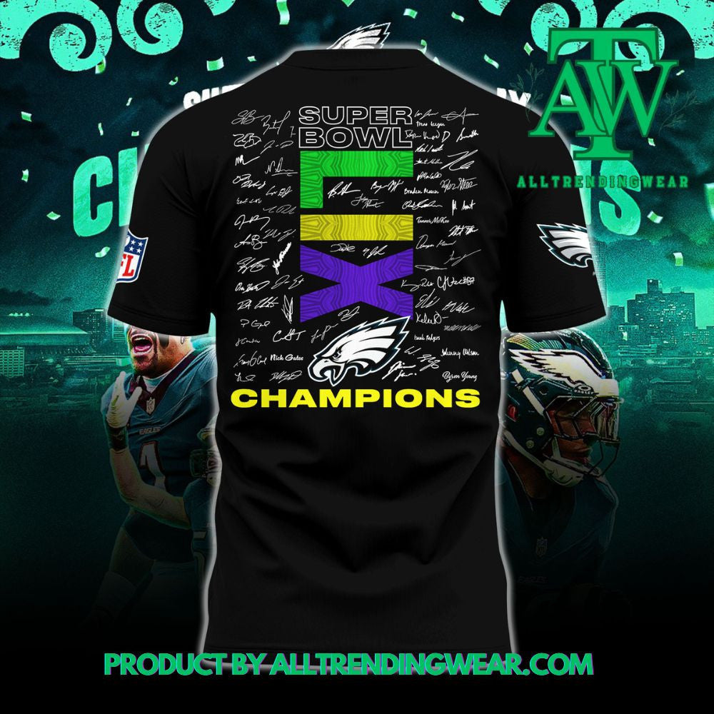 Philadelphia Eagles Super Bowl 2025 Champions Limited All Over Printed T-Shirt - Black