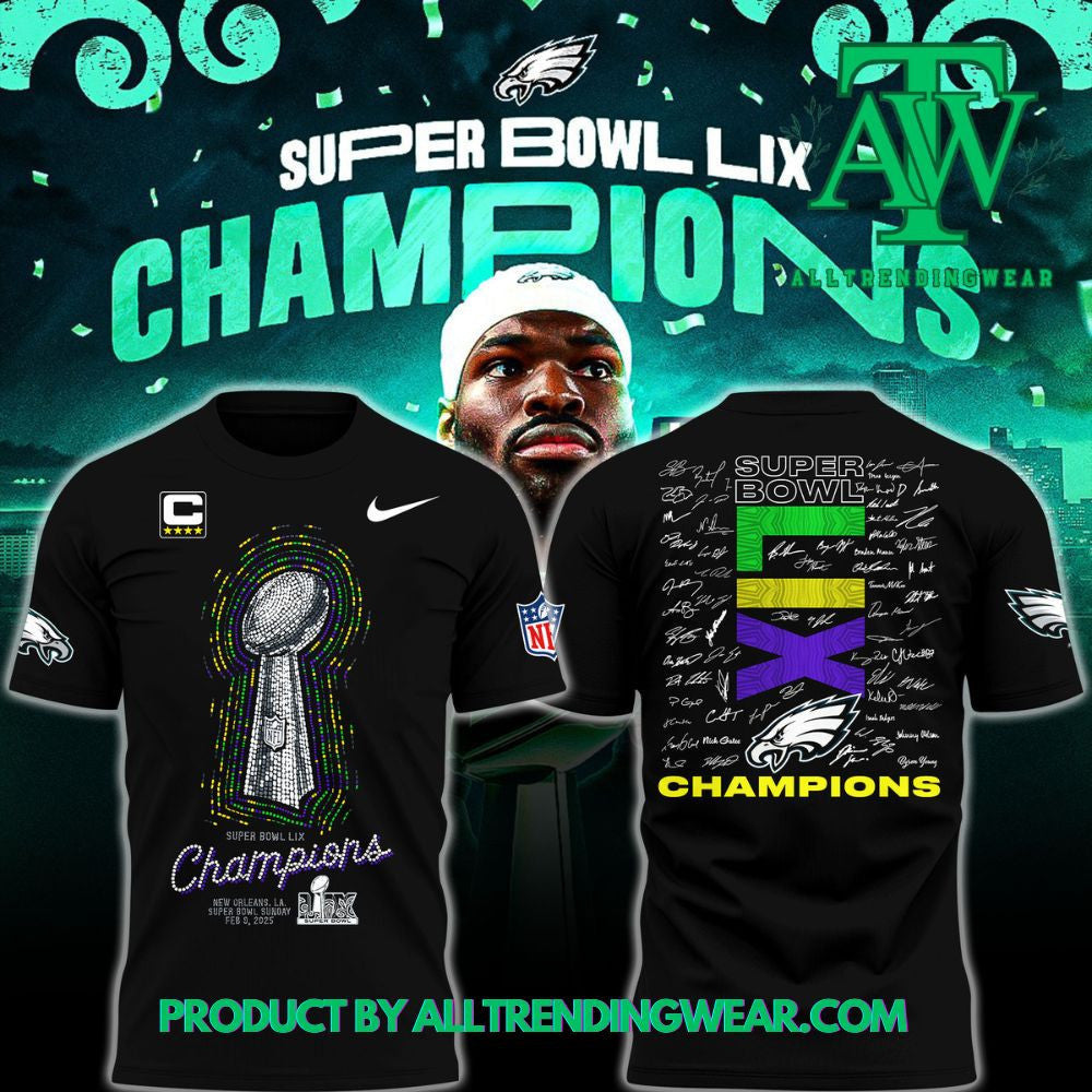 Philadelphia Eagles Super Bowl 2025 Champions Limited All Over Printed T-Shirt - Black