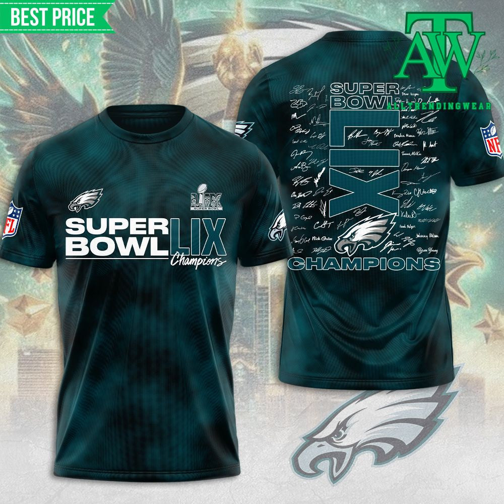 Philadelphia Eagles Super Bowl 2025 LIX Champions All Over Printed T-Shirt - Midnight Green