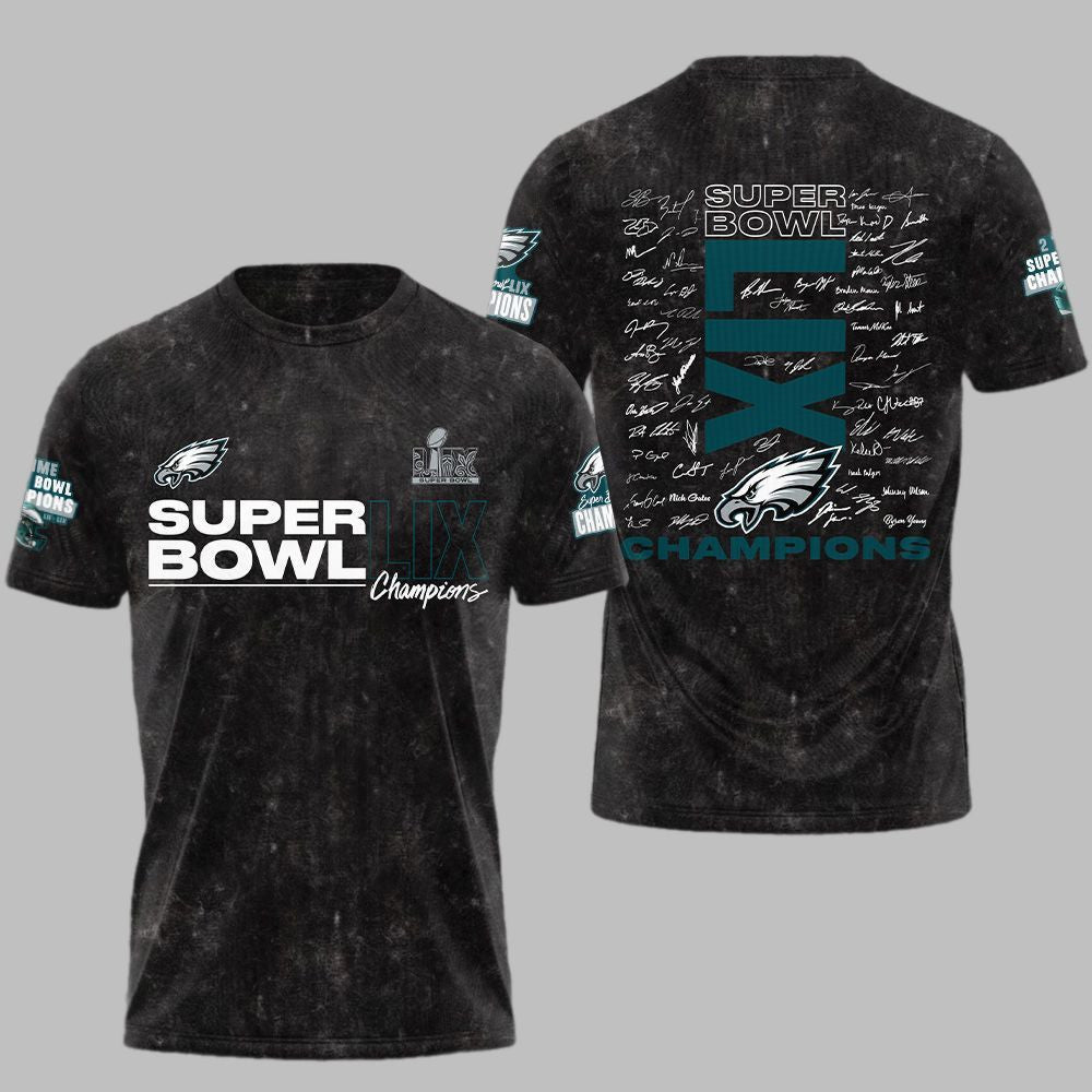 Super Bowl LIX Champions Philadelphia Eagles All Over Printed T-Shirt - Black