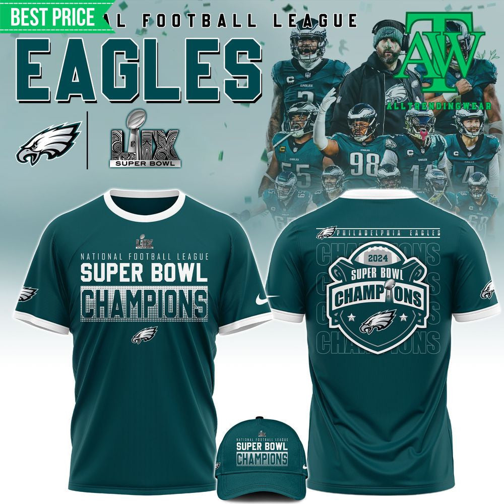 Philadelphia Eagles Super Bowl 2025 Champions All Over Printed T-Shirt - Midnight Green