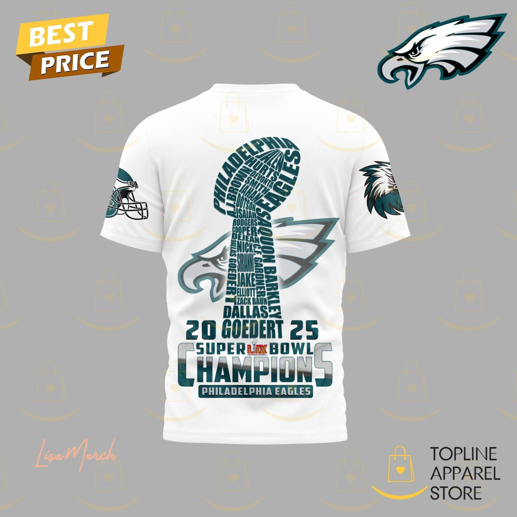 2025 Philadelphia Eagles Champions Super Bowl LIX All Over Printed T-Shirt - White