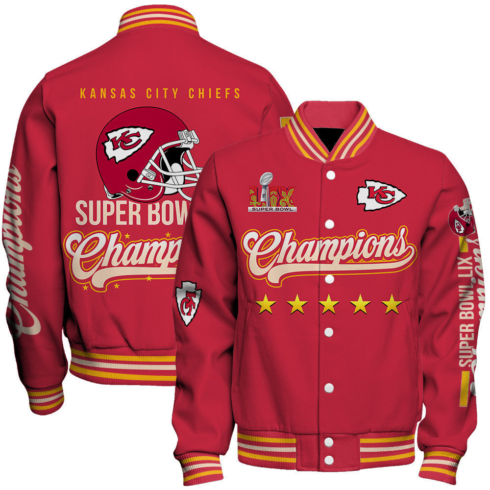 Kansas City Chiefs Super Bowl LIX Dominate Again Varsity Jacket - All-Over-Printed Jacket