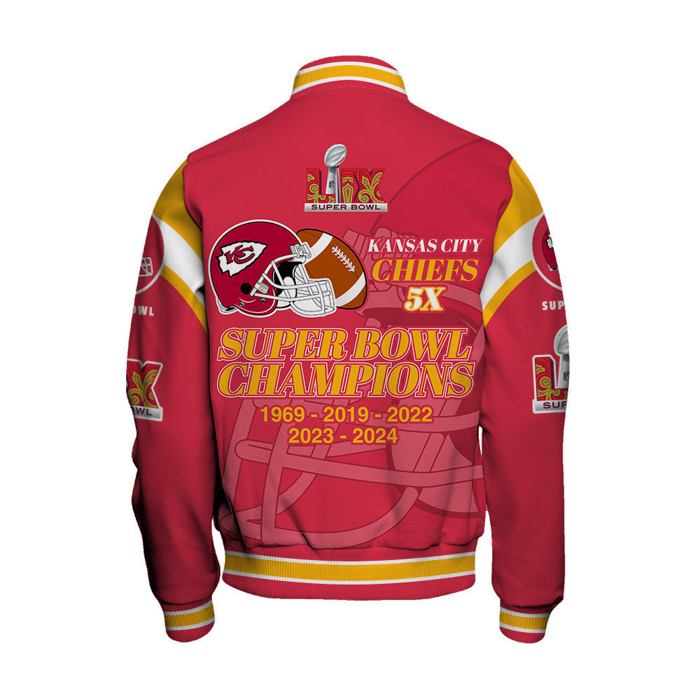 Kansas City Chiefs Super Bowl LIX 2025 Make History Varsity Jacket - All-Over-Printed Jacket