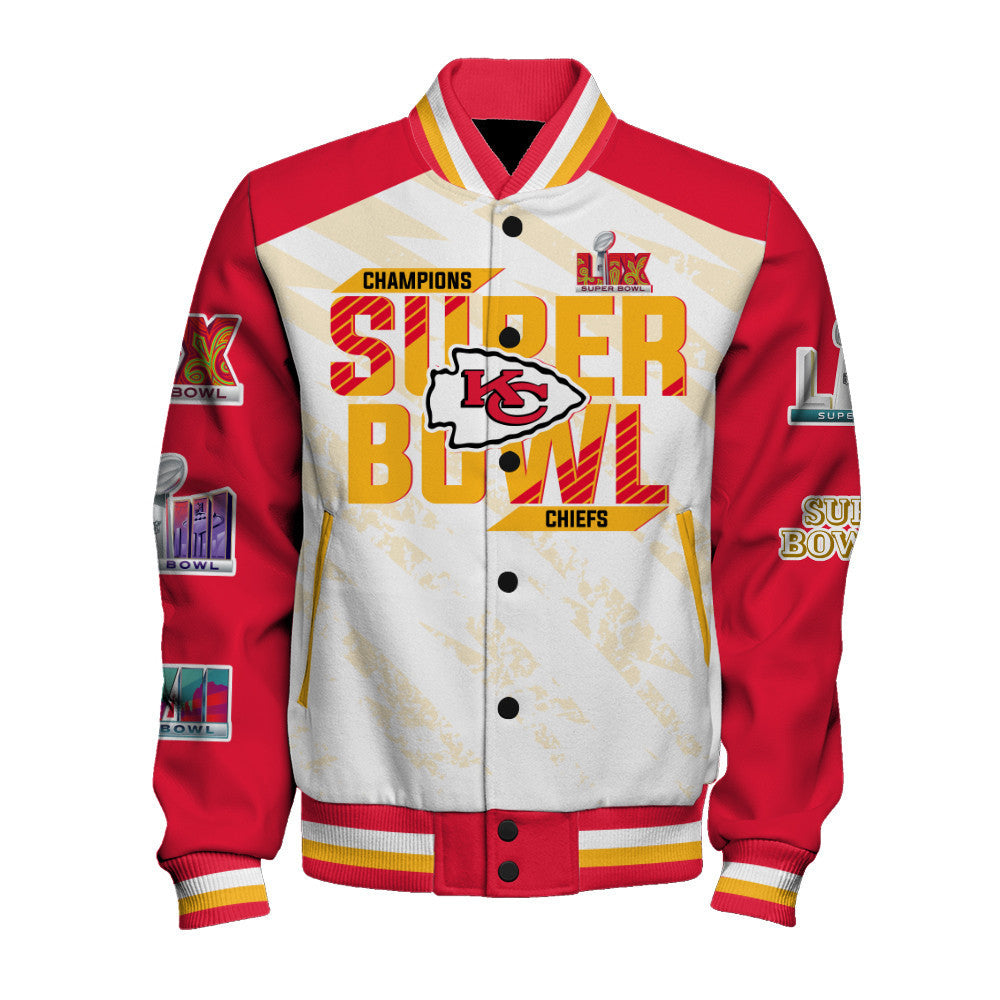 Kansas City Chiefs Super Bowl LIX Champions The King Of The Field Varsity Jacket - All-Over-Printed Jacket
