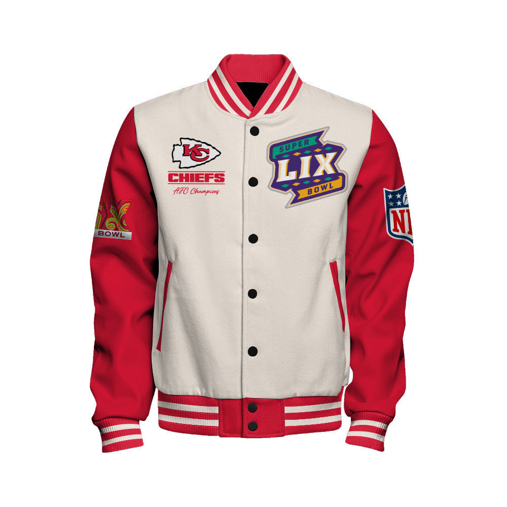Kansas City Chiefs Super Bowl LIX Celebrate The Victory Varsity Jacket - All-Over-Printed Jacket
