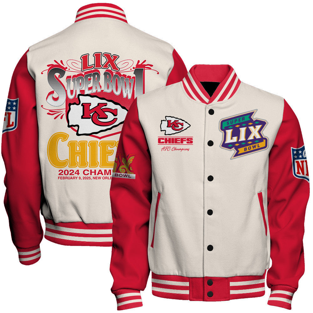Kansas City Chiefs Super Bowl LIX Celebrate The Victory Varsity Jacket - All-Over-Printed Jacket