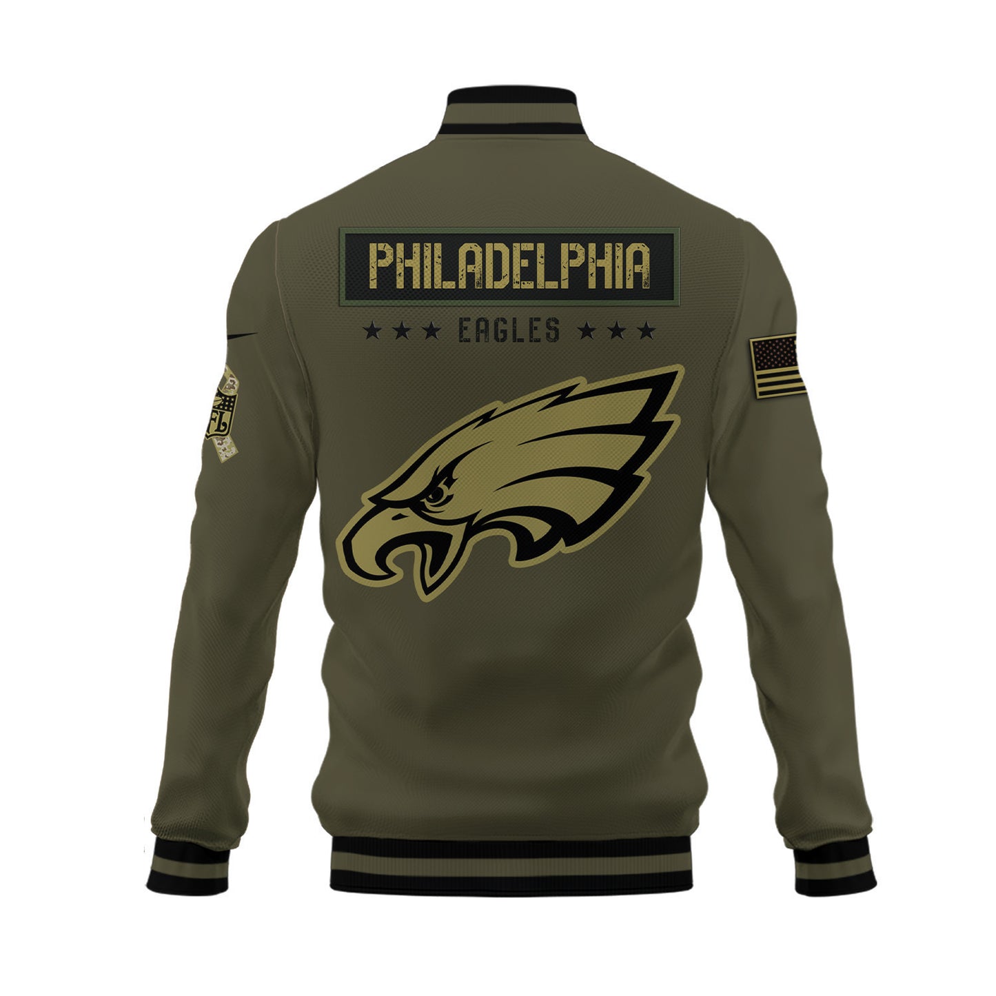 Philadelphia Eagles 2023 Salute To Service Club Baseball Jacket Varsity Jacket - Green - All-Over-Printed Jacket