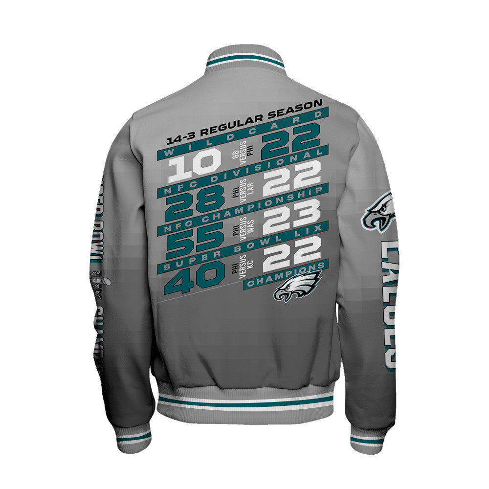 Philadelphia Eagles Super Bowl LIX Champions Counting Points Score Varsity Jacket - All-Over-Printed Jacket