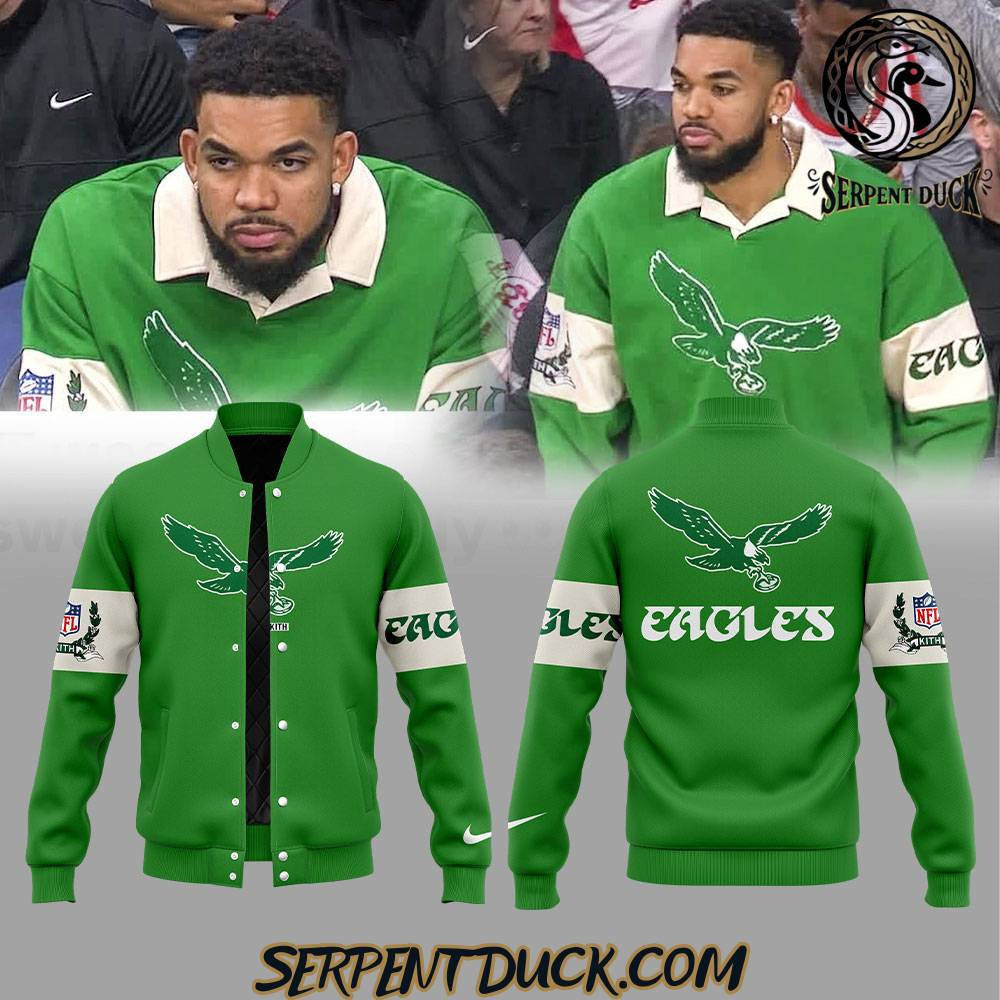 Philadelphia Eagles Karl-Anthony Towns Baseball Jacket Varsity Jacket - Kelly Green - All-Over-Printed Jacket