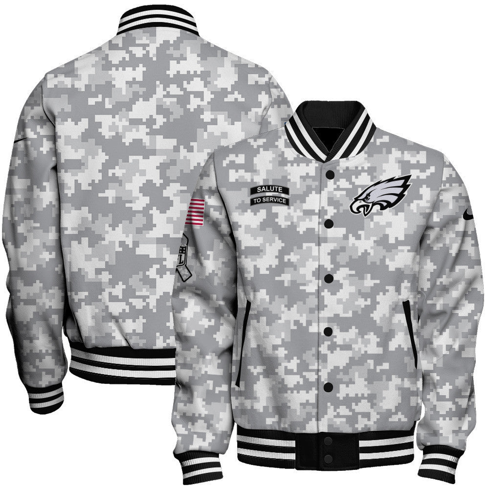 Philadelphia Eagles National Football League 2024 Arctic Camo Unisex Varsity Jacket - All-Over-Printed Jacket
