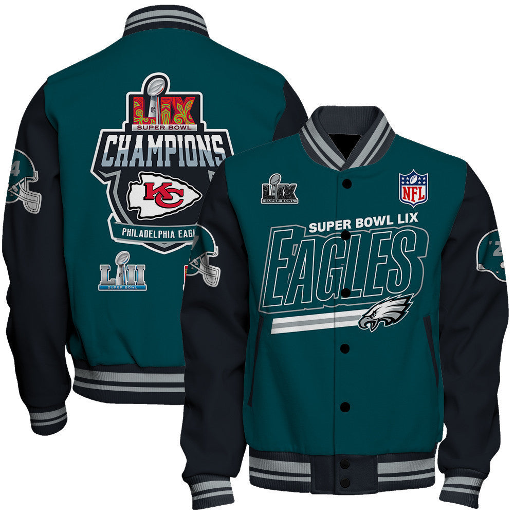 Philadelphia Eagles Super Bowl LIX The Worthy Champions Varsity Jacket - All-Over-Printed Jacket
